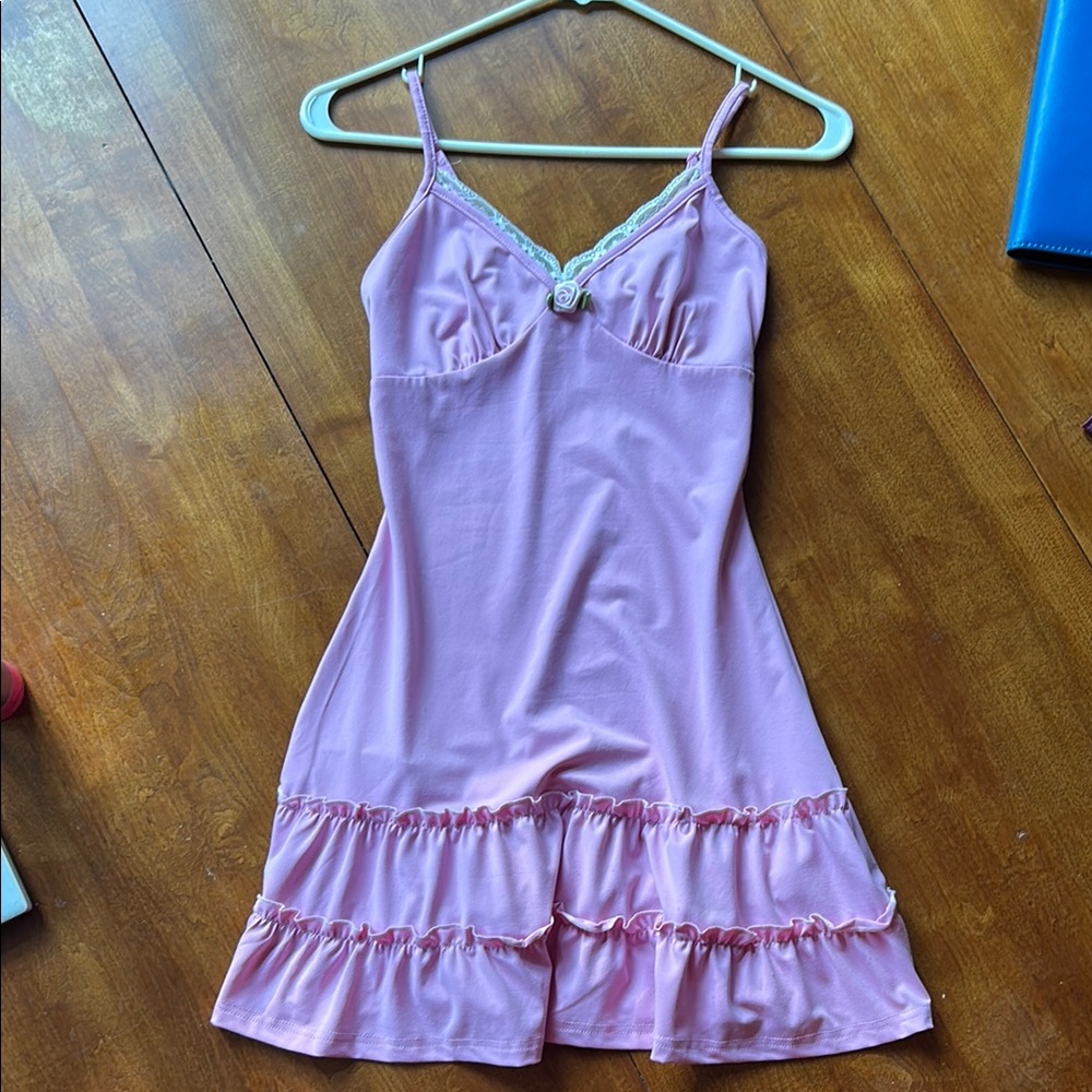 SHEIN Pink Ruffle Trim Chemise